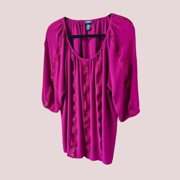 TORRID Plus Size Crochet Inset Eminence Purple Peasant Blouse 1X - Picture 3 of 11